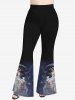 Renaissance Plus Size Galaxy Moon Wings Cat Angel Print Flare Pants -  