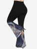Renaissance Plus Size Galaxy Moon Wings Cat Angel Print Flare Pants -  