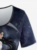 T-shirt Renaissance grande taille imprimé galaxie, lune, ailes, chat, ange - Noir M