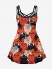 Plus Size Cat Pumpkin Print Crisscross Cami Dress -  