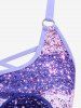 Plus Size Sparkling Sequin Heart Crisscross Cinched Skirt Tankini Swimsuit - Pourpre  1X | US 14-16