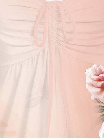 Plus Size Flower Print Cinched Tank Top