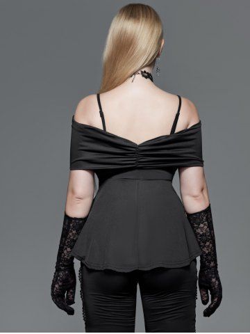 Gothic Flowers Ruched Cold Shoulder Top