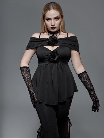 Gothic Flowers Ruched Cold Shoulder Top