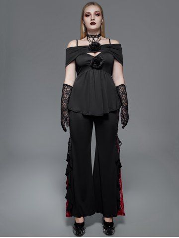 Gothic Flowers Ruched Cold Shoulder Top