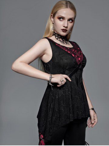 Gothic Fishnet Panel O-Ring PU Leather Straps Top