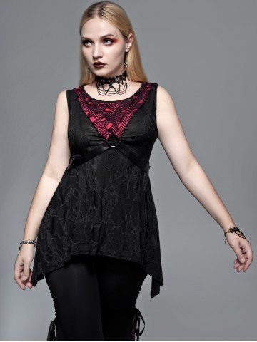 Gothic Fishnet Panel O-Ring PU Leather Straps Top