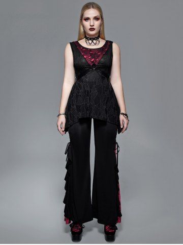 Gothic Fishnet Panel O-Ring PU Leather Straps Top