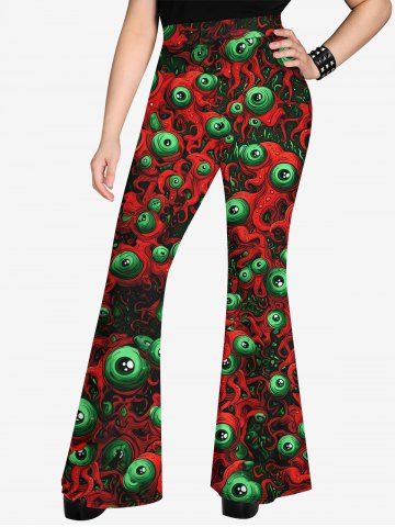 Gothic Colorful Octopus Eye Print Flare Pants