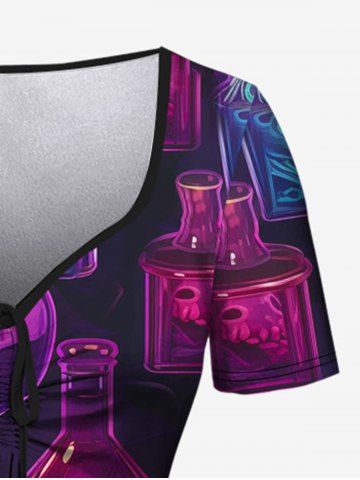 Gothic Colorful Bottle Lamp Glitter Print Cinched Dress