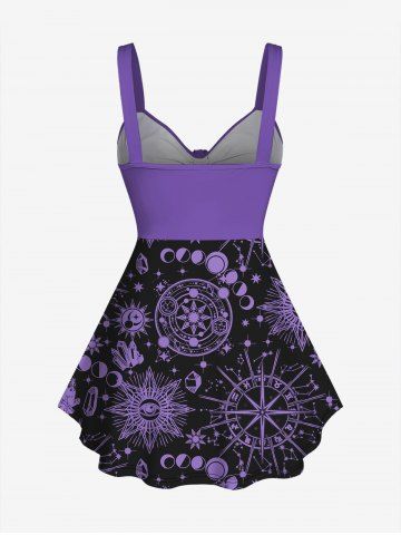 Plus Size Sun Moon Planet Eye Symbol Print Cinched Cami Top