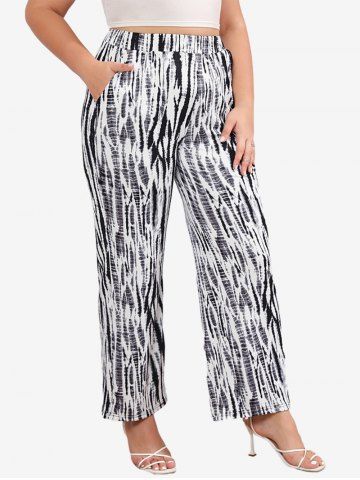 Plus Size Ink Painting Print Pockets Pants - BLACK - 3XL