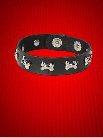 Gothic Rivet Dog Bone PU Leather Charm Bracelet - BLACK
