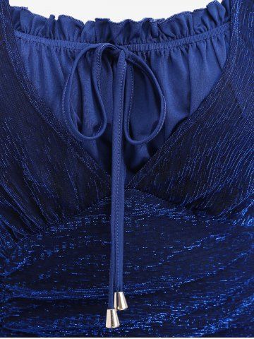 Plus Size Star Chain Panel Ruffle Tie Ruched Glitter Mesh T-shirt