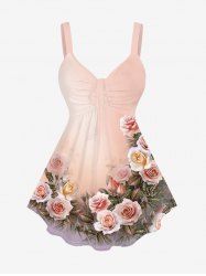 Plus Size Flower Print Cinched Tank Top -  