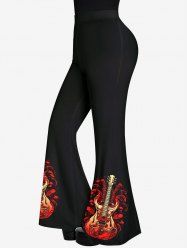 Gothic Guitar Branch Print Flare Pants -  