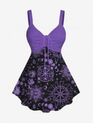 Plus Size Sun Moon Planet Eye Symbol Print Cinched Cami Top -  