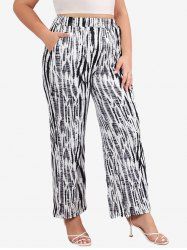 Pantalon Peinture D'Encre Imprimé de Grande Taille avec Poches - Noir 3XL
