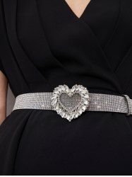 Fashion Heart Buckle Faux Rhinestone Glitter Belt -  