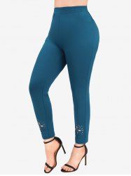 Pantalon Coupe Au Laser Fleuri de Grande Taille avec Poches - Bleu profond L | US 12