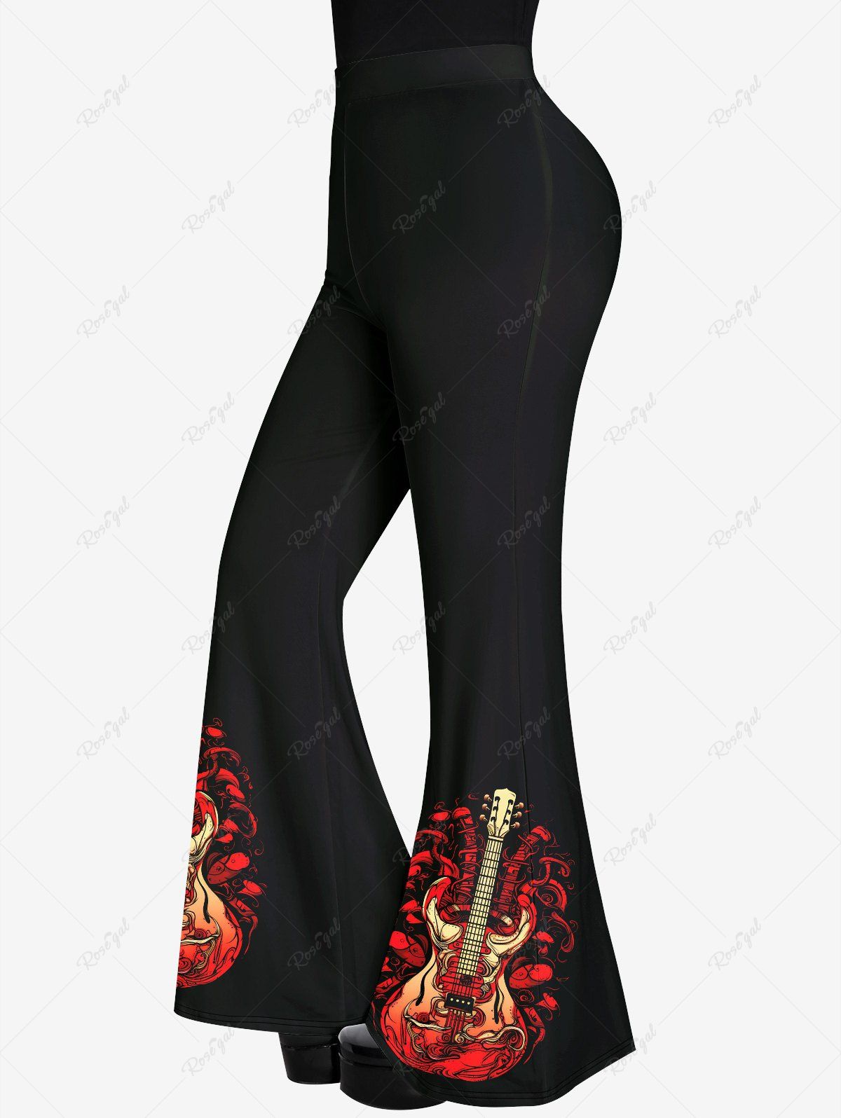 New Gothic Guitar Branch Print Flare Pants  