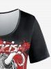 T-shirt Gothique Chauve-souris Cœur Crâne Imprimés - Rouge 