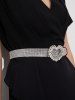 Fashion Heart Buckle Faux Rhinestone Glitter Belt -  