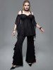 Gothic Cinched Ruched Rings Bell Sleeve Cold Shoulder Top -  