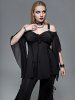 Gothic Cinched Ruched Rings Bell Sleeve Cold Shoulder Top -  