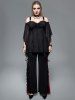 Gothic Cinched Ruched Rings Bell Sleeve Cold Shoulder Top -  