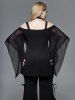 Gothic Cinched Ruched Rings Bell Sleeve Cold Shoulder Top -  