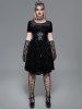 Gothic Jacquard PU Grommets Lace-up Corset Dress -  