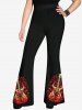 Gothic Guitar Branch Print Flare Pants -  