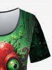 T-shirt Gothique Œil de Poulpe Imprimé à Manches Courtes - Vert 3X