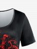 T-shirt Gothique Guitare Coloré Branche Imprimée à Manches Courtes - Noir M