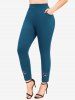 Pantalon Coupe Au Laser Fleuri de Grande Taille avec Poches - Bleu profond 2X | US 18-20