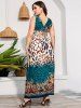 Plus Size Paisley Figure Print Elastic Waist Surplice Dress -  