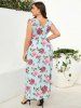 Plus Size Flower Print Elastic Waist Cinched Tie Dress -  