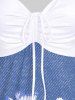Plus Size Flower Butterfly Denim Print Backless Cinched Tank Top -  