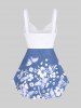 Plus Size Flower Butterfly Denim Print Backless Cinched Tank Top -  