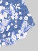 Plus Size Flower Butterfly Denim Print Backless Cinched Tank Top -  