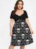 Halloween Plus Size Skull Rose Print Cinched Ruched Dress -  