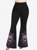 Plus Size Rose Vintage Chair Girl Print Flare Pants -  