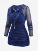 Plus Size Star Chain Panel Ruffle Tie Ruched Glitter Mesh T-shirt -  