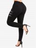 Pantalon Jointif Bouclé de Grande Taille en Cuir PU à Œillet - Noir 1X | US 14-16