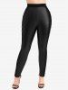 Pantalon Jointif Bouclé de Grande Taille en Cuir PU à Œillet - Noir 1X | US 14-16