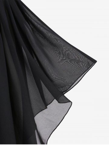 Halloween Witch Costume Plus Size Cold Shoulder Mesh Butterfly Sleeves Zipper Lace Up Vintage Medieval Dress