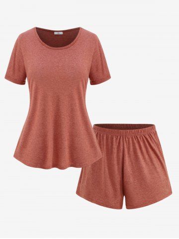Plus Size Ruched Marled Short Pajama Set - RED - 1XL
