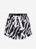 Plus Size Zebra Striped Lace Trim Bowknot Tied Short Pajama Set -  