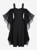 Halloween Witch Costume Plus Size Cold Shoulder Mesh Butterfly Sleeves Zipper Lace Up Vintage Medieval Dress -  